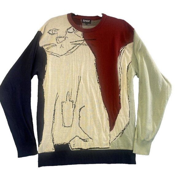 RIPNDIP Men Lord Nermal Sweater Size L Multicolor Crew Neck Long Sleeve Cat - Picture 1 of 8